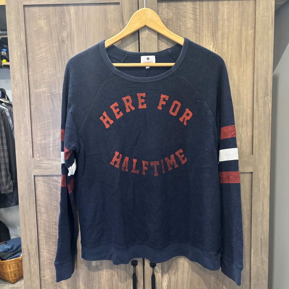 Sundry Here For Halftime Graphic Sweatshirt Navy Blue Size 3 Medium